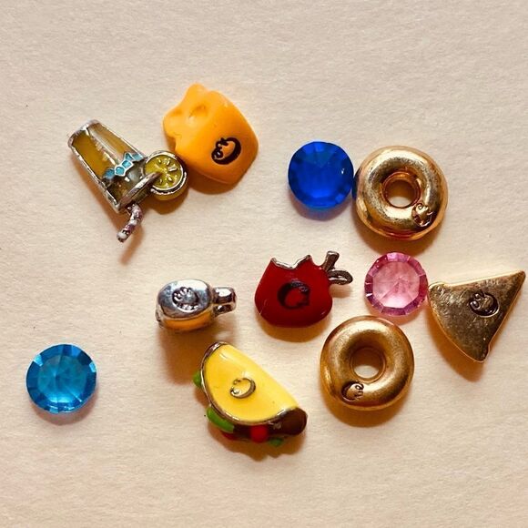 Origami Owl charms crystals hot dog, taco, doughnuts, Beer, pizza, cheese, Apple - Picture 3 of 3